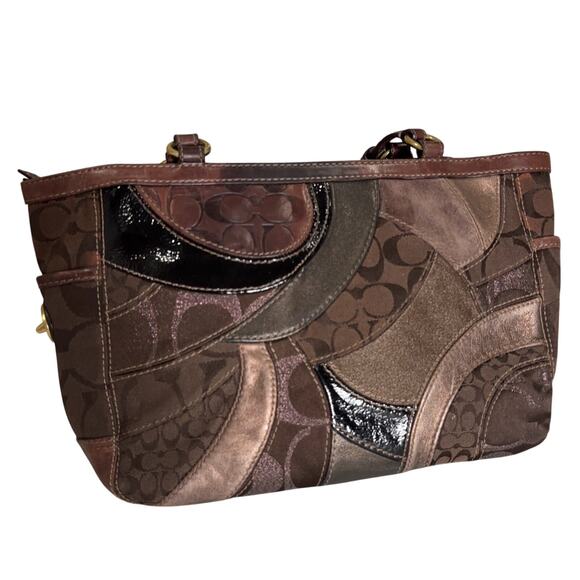 Y2K Coach Patchwork Tote Bag 13516 (Brown Multi) + Bonus Checkbook Holder - Picture 2 of 12